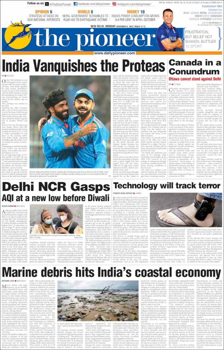 Portada de The Pioneer (India)