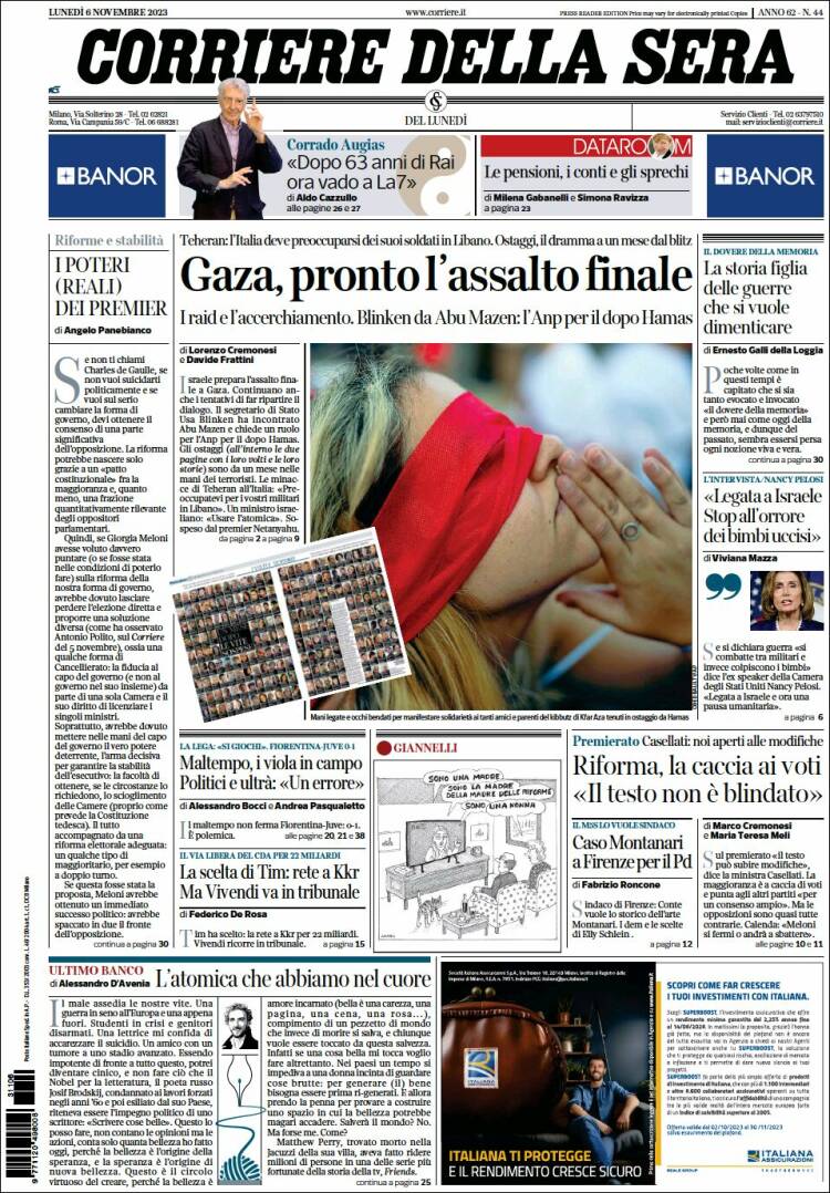 Portada de Corriere della Sera (Italia)