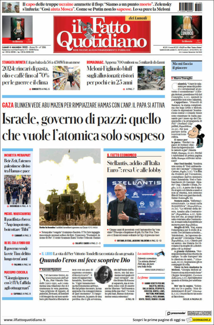 Portada de Il Fatto Quotidiano (Italia)