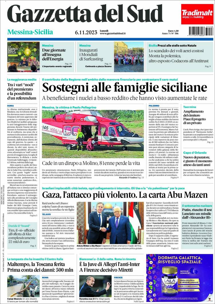 Portada de Gazzetta del Sud (Italia)