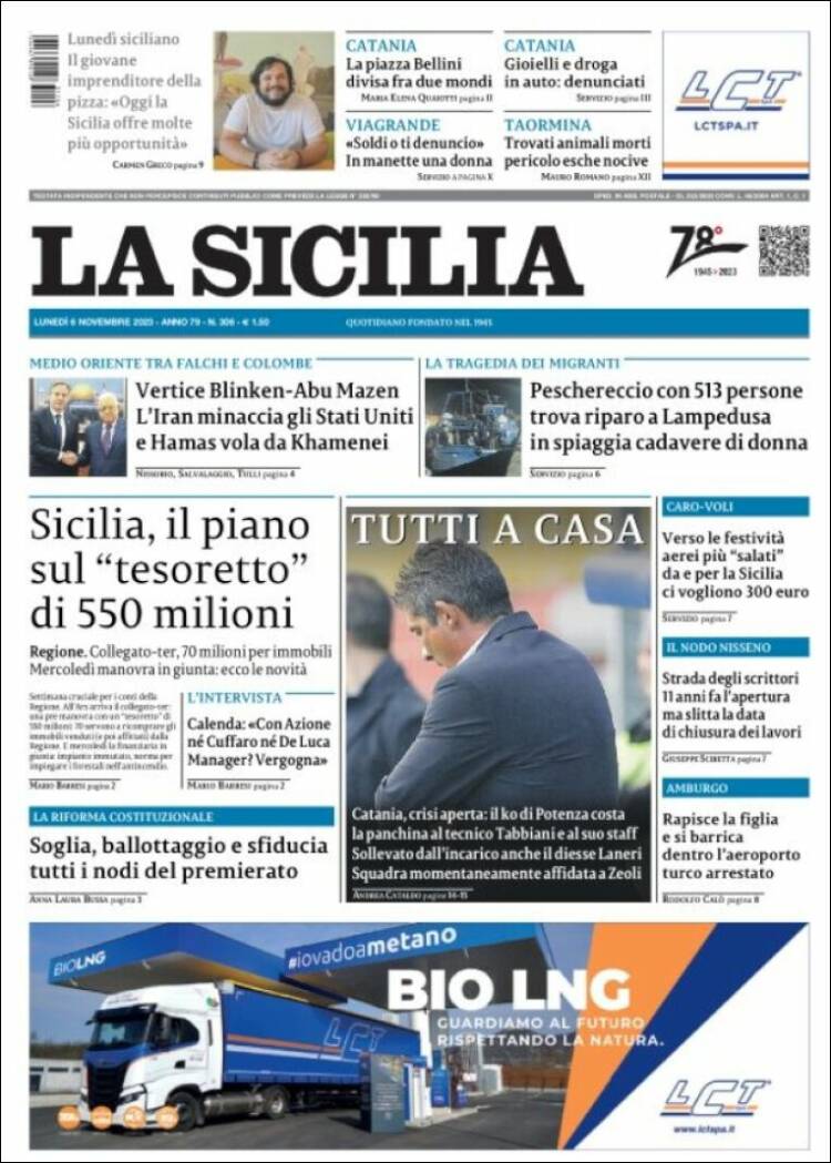 Portada de La Sicilia (Italia)