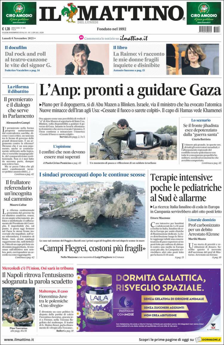 Portada de Il Mattino (Italia)
