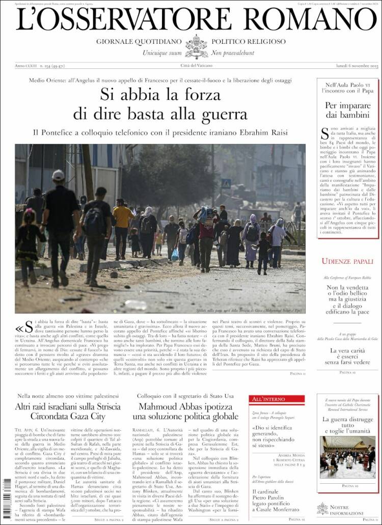 Portada de L'Osservatore Romano (Italia)