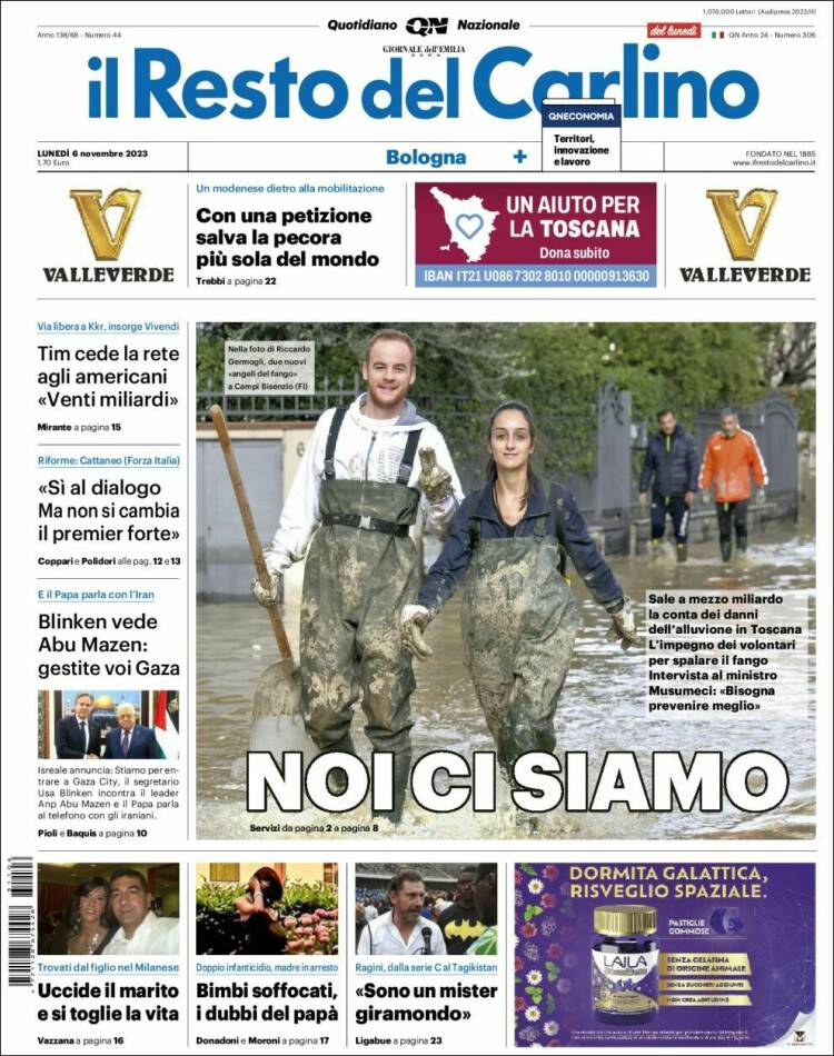 Portada de Il Resto del Carlino (Italia)