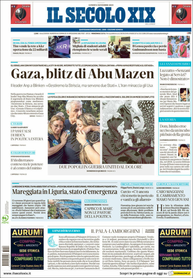 Portada de Il Secolo XIX (Italia)