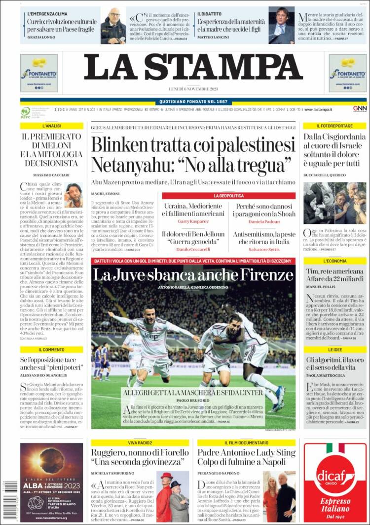 Portada de La Stampa (Italia)