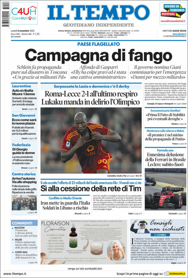 Portada de Il Tempo (Italia)
