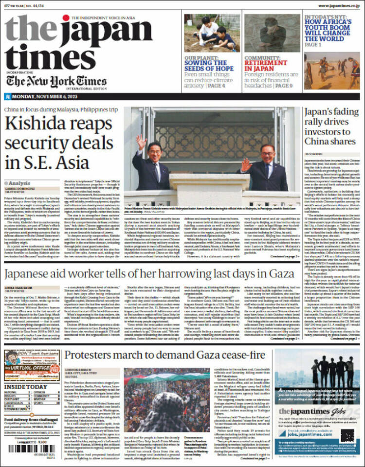 Portada de The Japan Times (Jap&oacute;n)