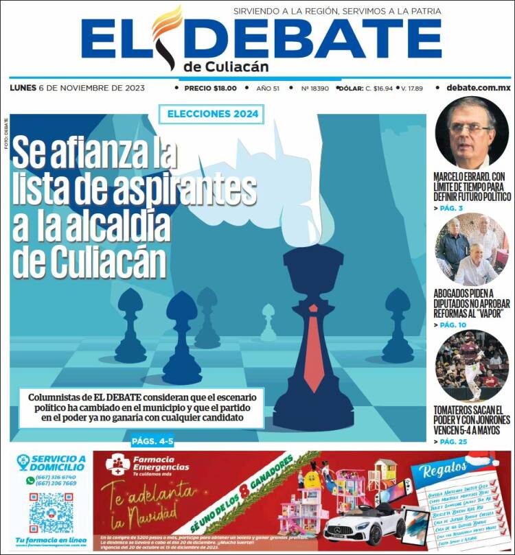 Portada de El Debate de Culiacán (México)