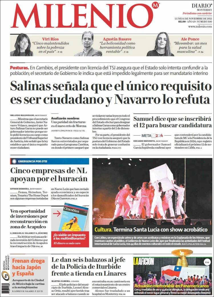 Portada de Milenio de Monterrey (México)