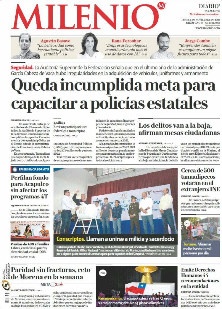 Portada de Milenio - Tamaulipas (México)