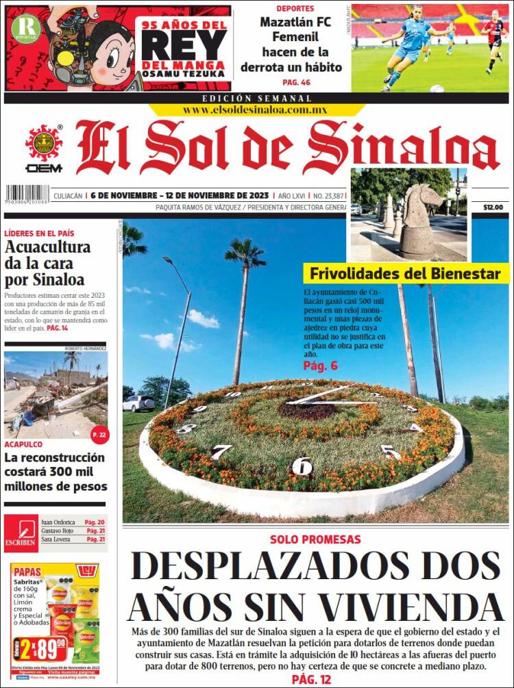 Portada de El Sol de Sinaloa (México)