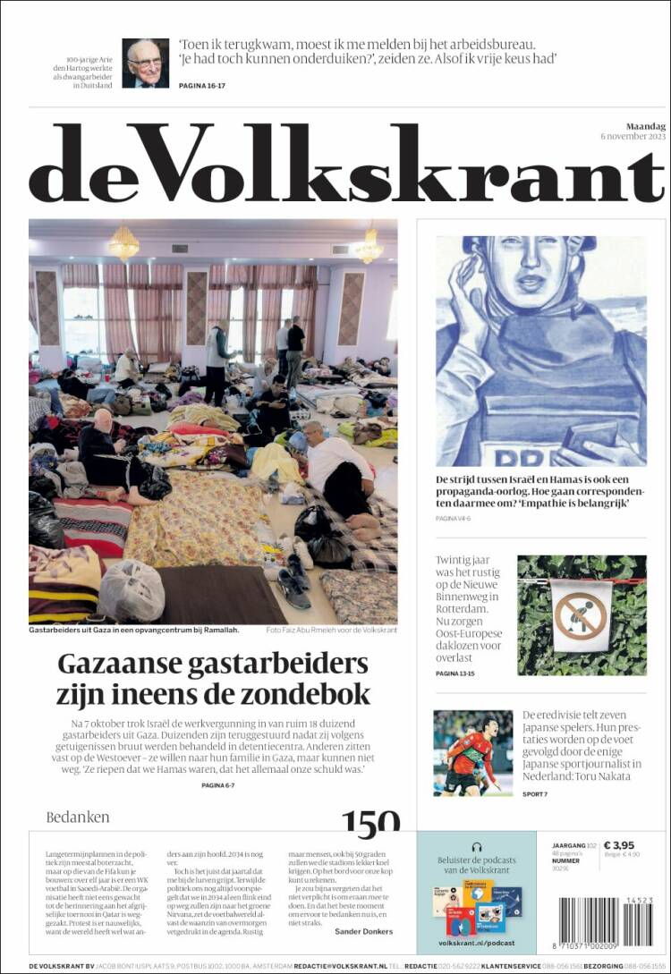 Portada de De Volkskrant (Pa&iacute;ses Bajos)