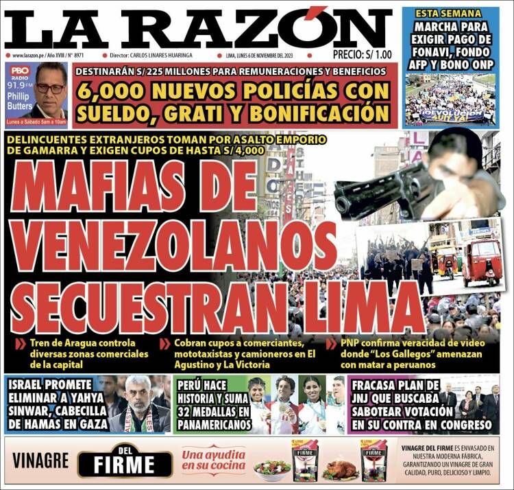 Portada de La Razón (Per&uacute;)