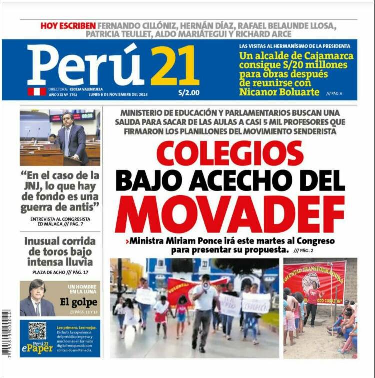 Portada de Perú 21 (Per&uacute;)