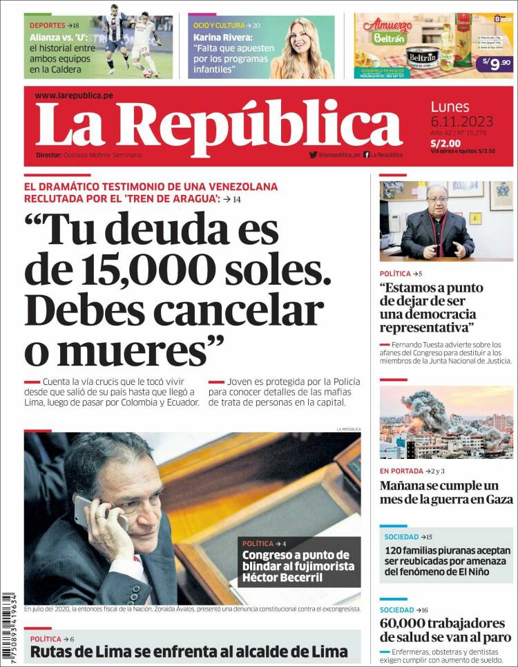 Portada de La Republica (Per&uacute;)