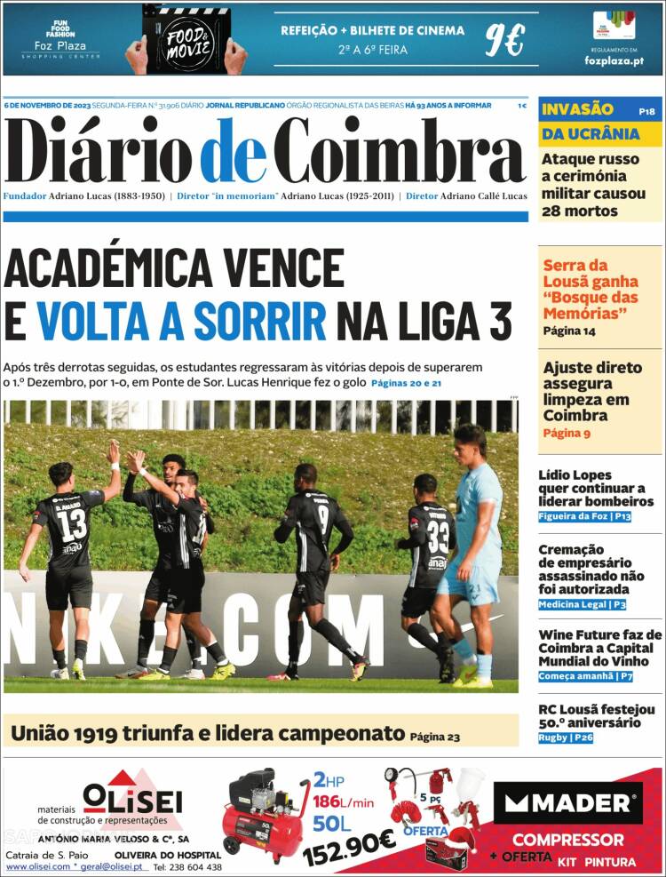 Portada de Diário de Coimbra (Portugal)