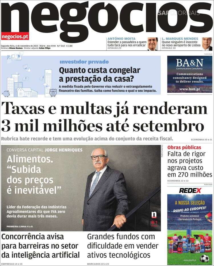Portada de Jornal de Negócios (Portugal)
