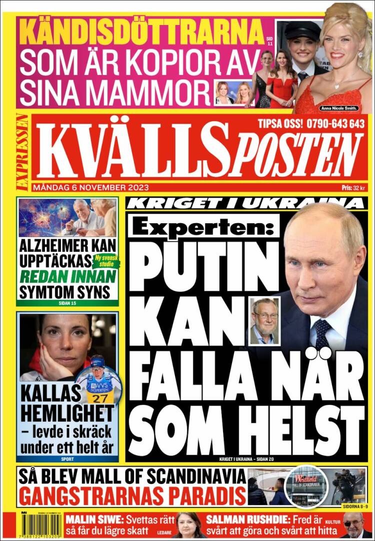 Portada de Kvällsposten (Suecia)