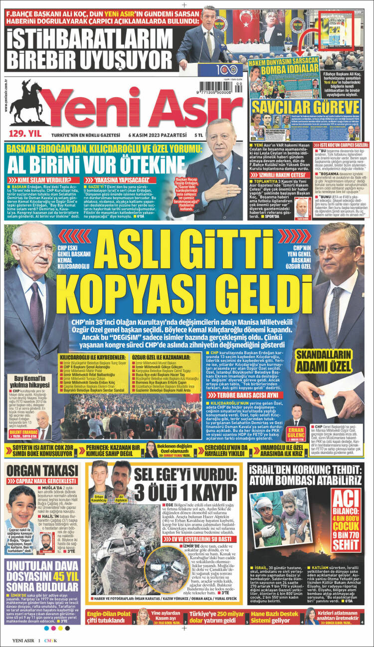 Portada de Yeni Asır (Turqu&iacute;a)
