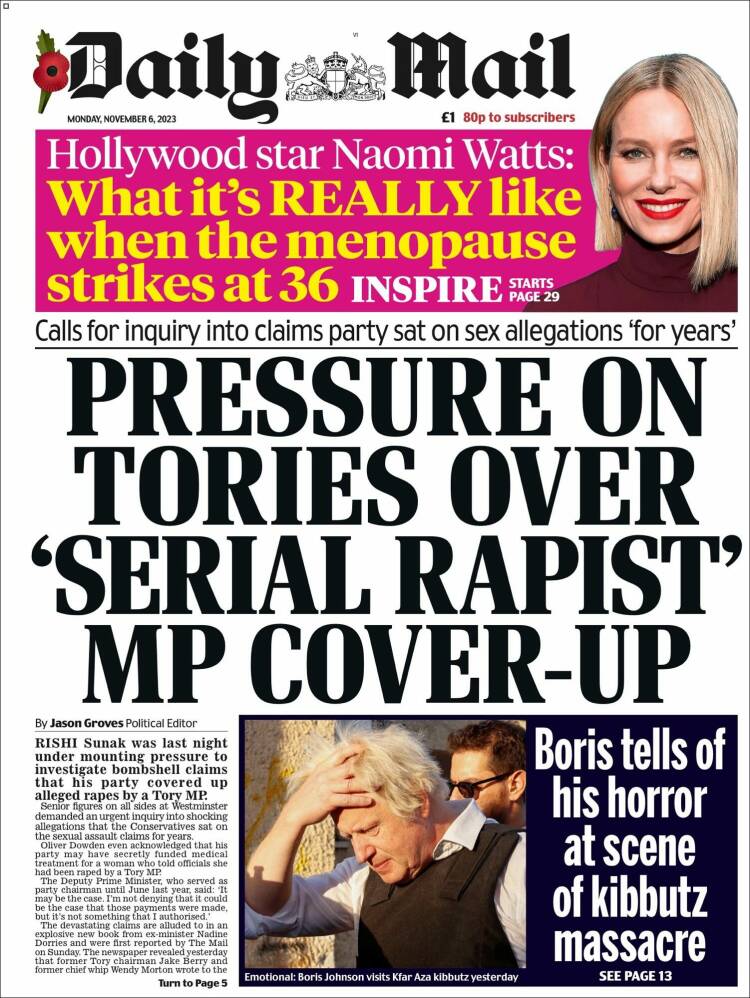 Portada de Daily Mail (Reino Unido)