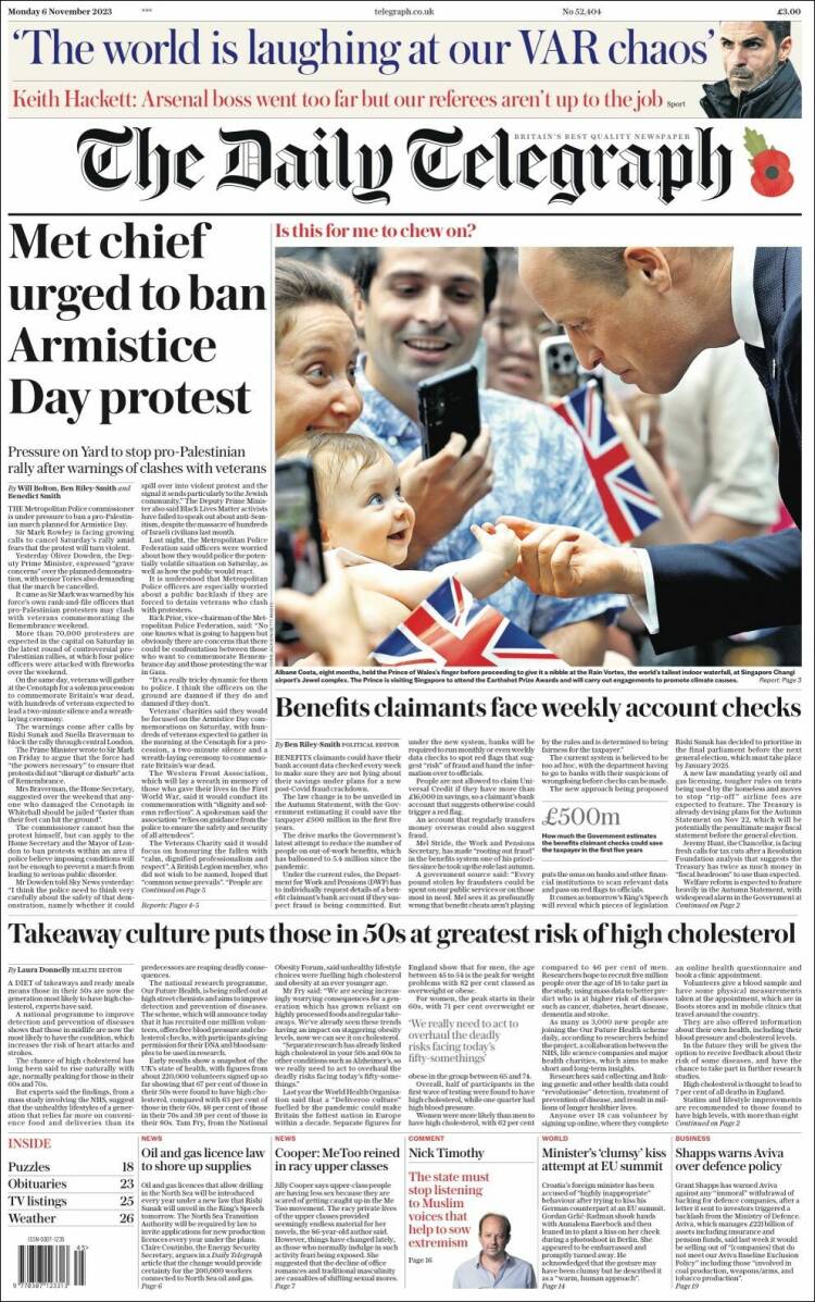 Portada de Daily Telegraph (Reino Unido)
