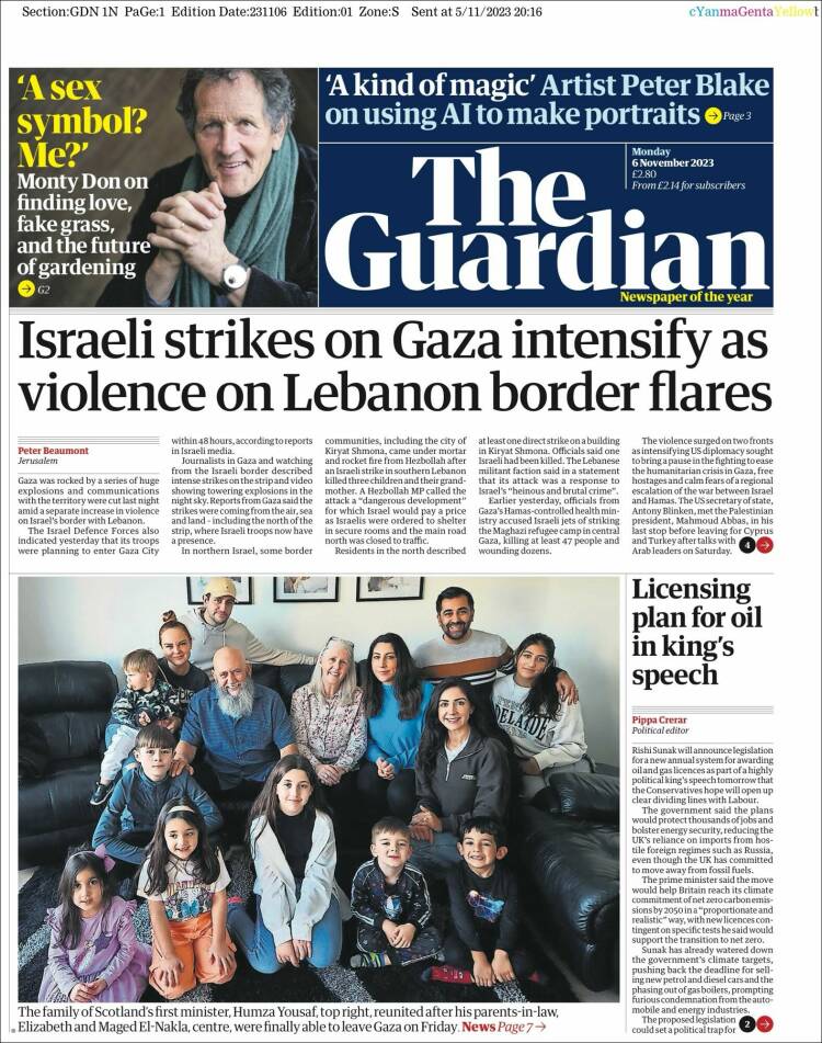 Portada de The Guardian (Reino Unido)