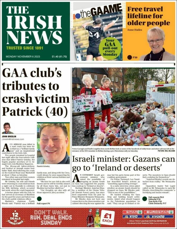 Portada de Irish News (Reino Unido)