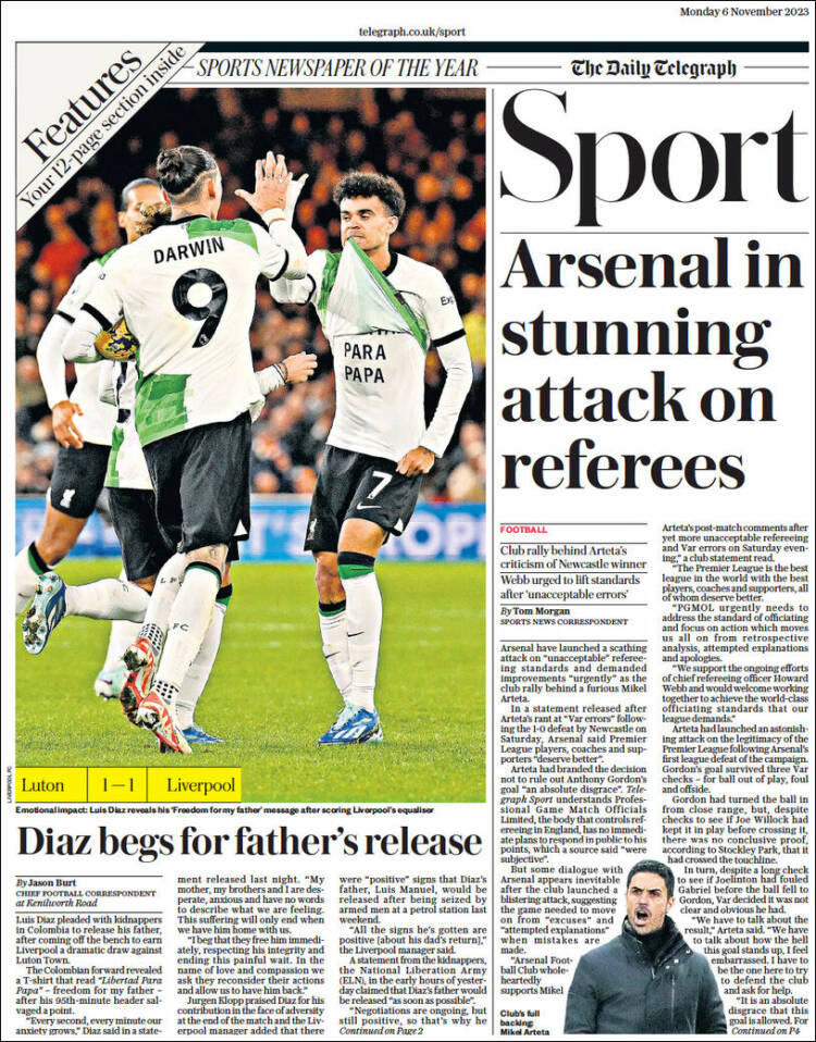 Portada de Telegraph Sport (Reino Unido)
