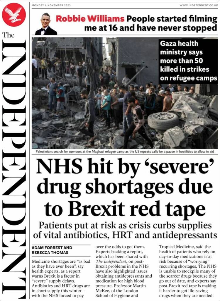 Portada de The Independent (Reino Unido)