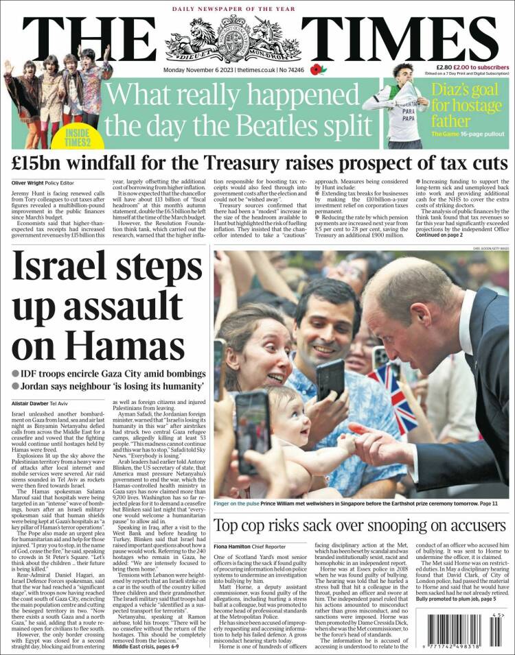 Portada de The Times (Reino Unido)