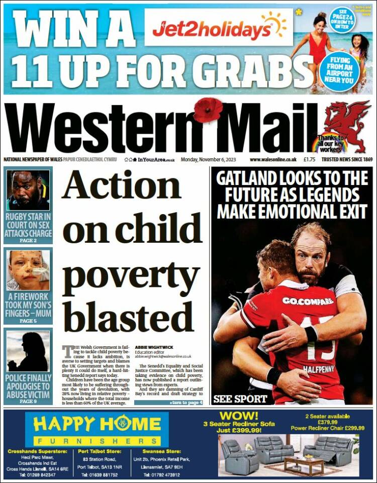 Portada de Western Mail (Reino Unido)