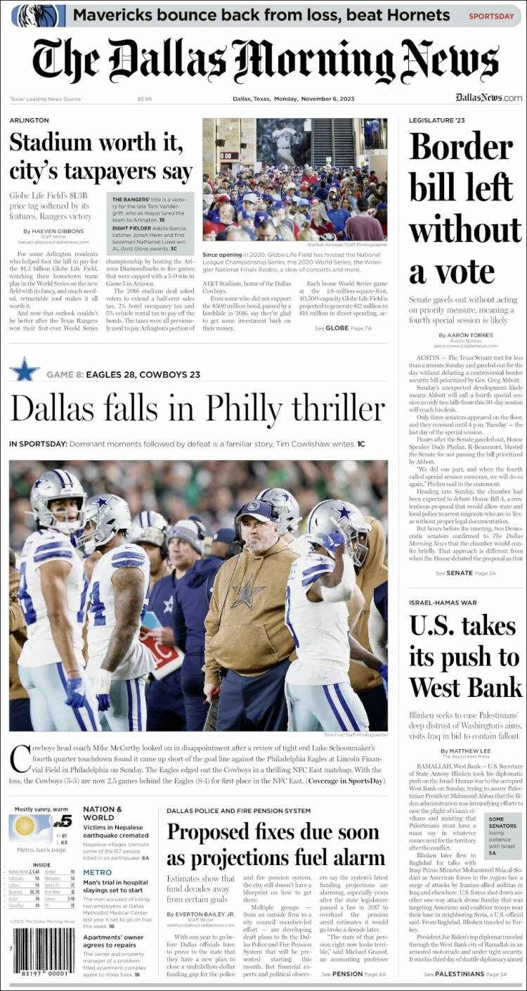 Portada de Dallas Morning News (USA)