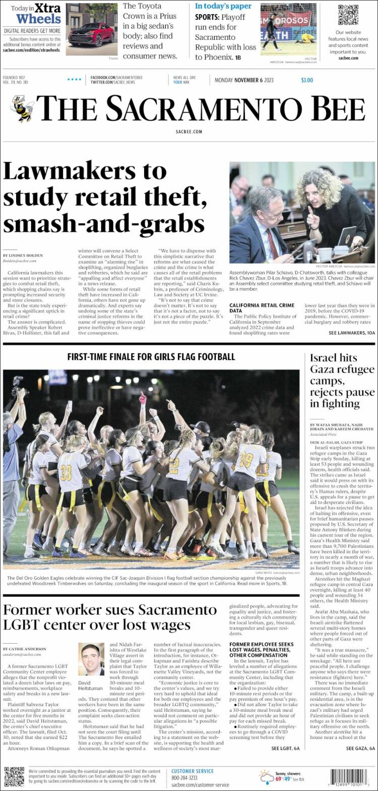 Portada de The Sacramento Bee (USA)