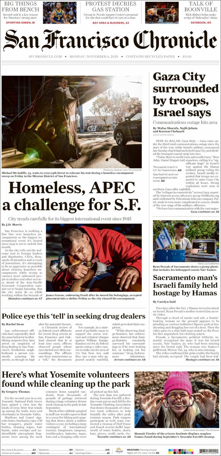 Portada de San Francisco Chronicle (USA)