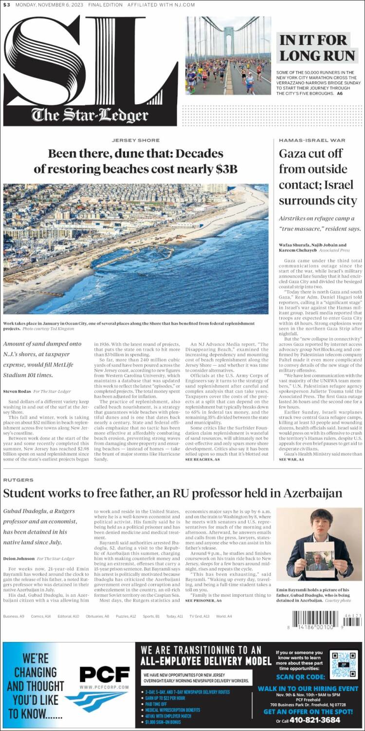 Portada de Star-Ledger (USA)