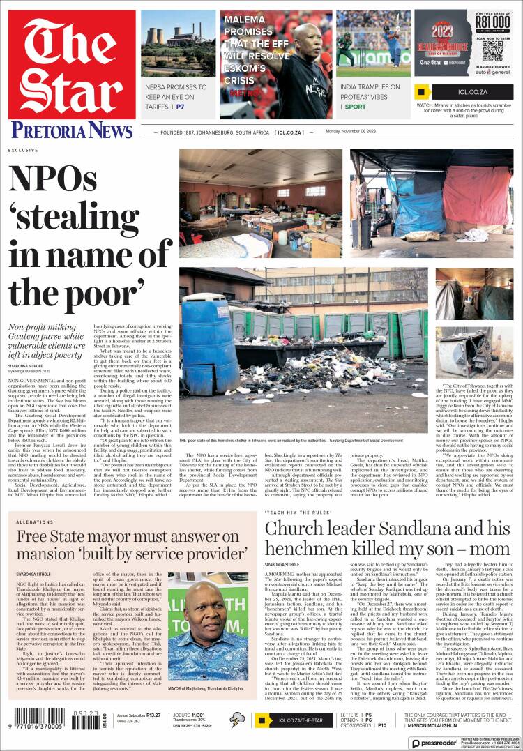 Portada de The Star (Sud&aacute;frica)