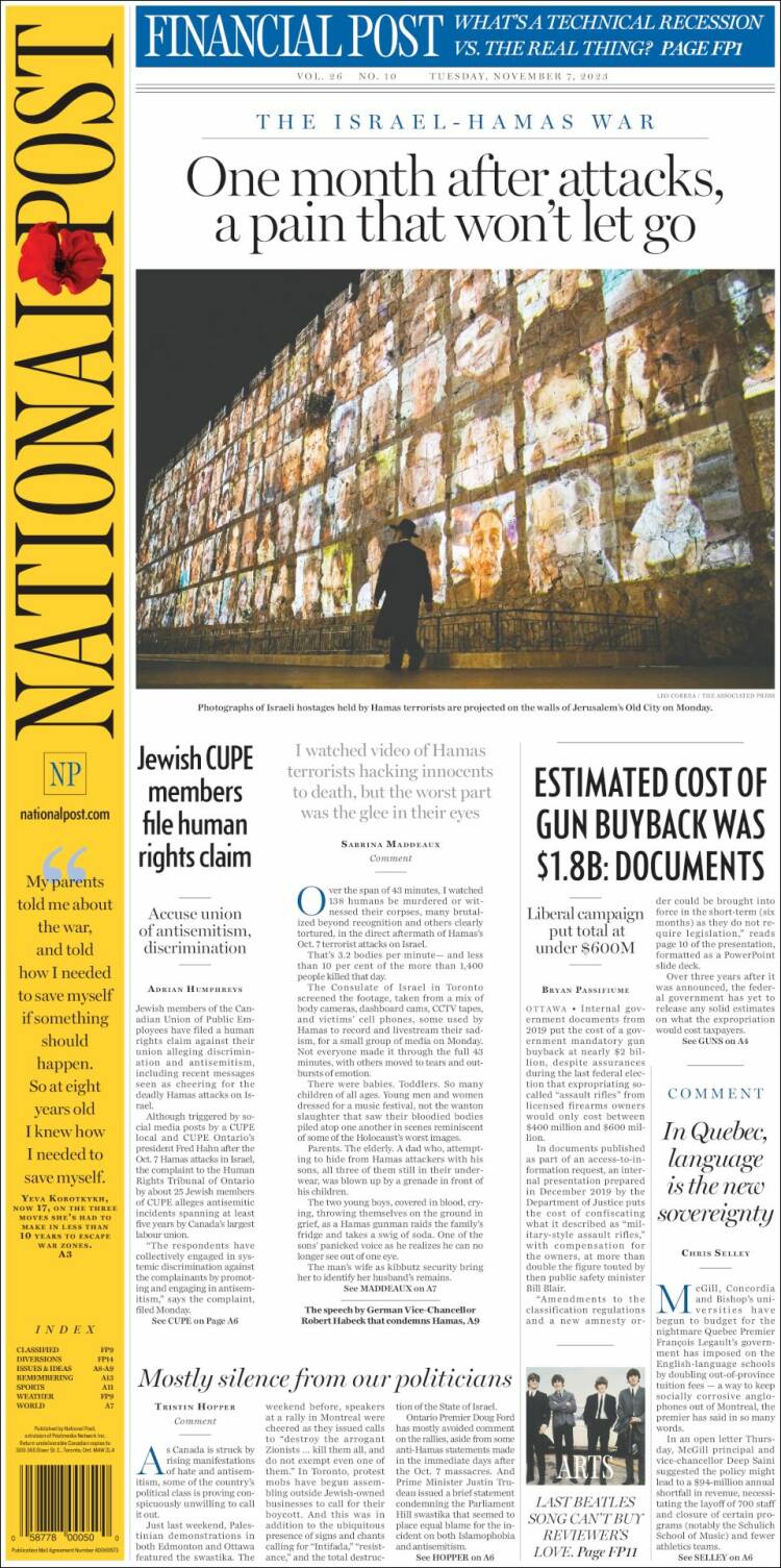 Portada de The National Post (Canadá)