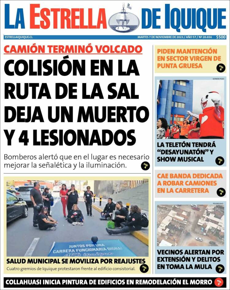 Portada de La Estrella de Iquique (Chile)