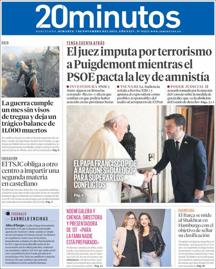 Portada de 20 Minutos - Barcelona (España)