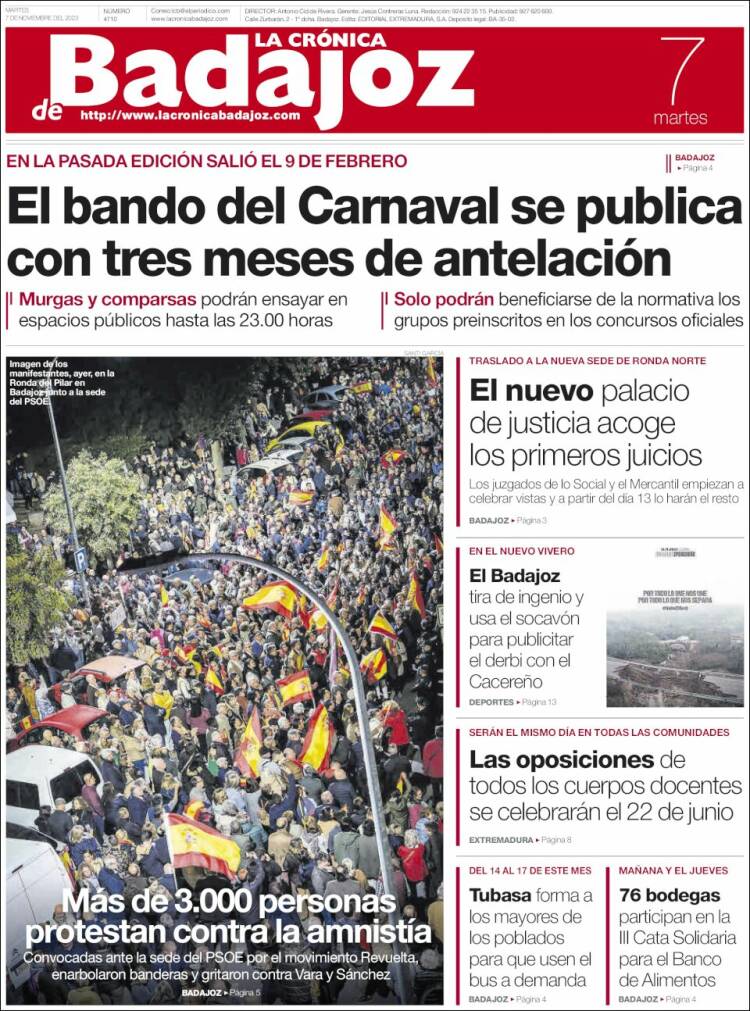 Portada de La Crónica de Badajoz (España)