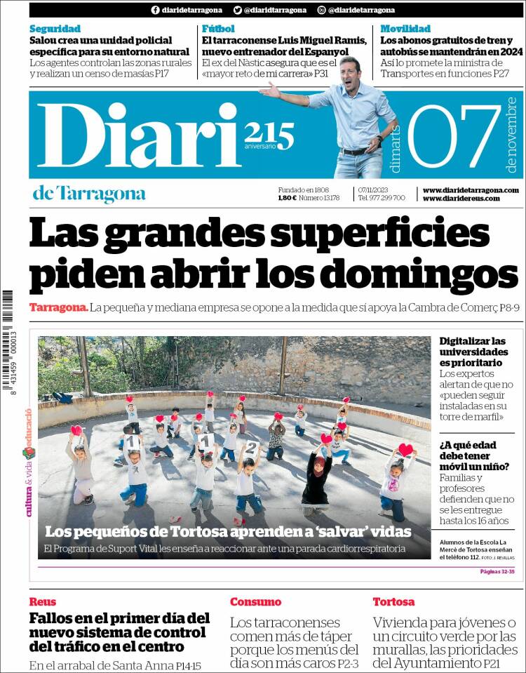 Portada de Diari de Tarragona (España)
