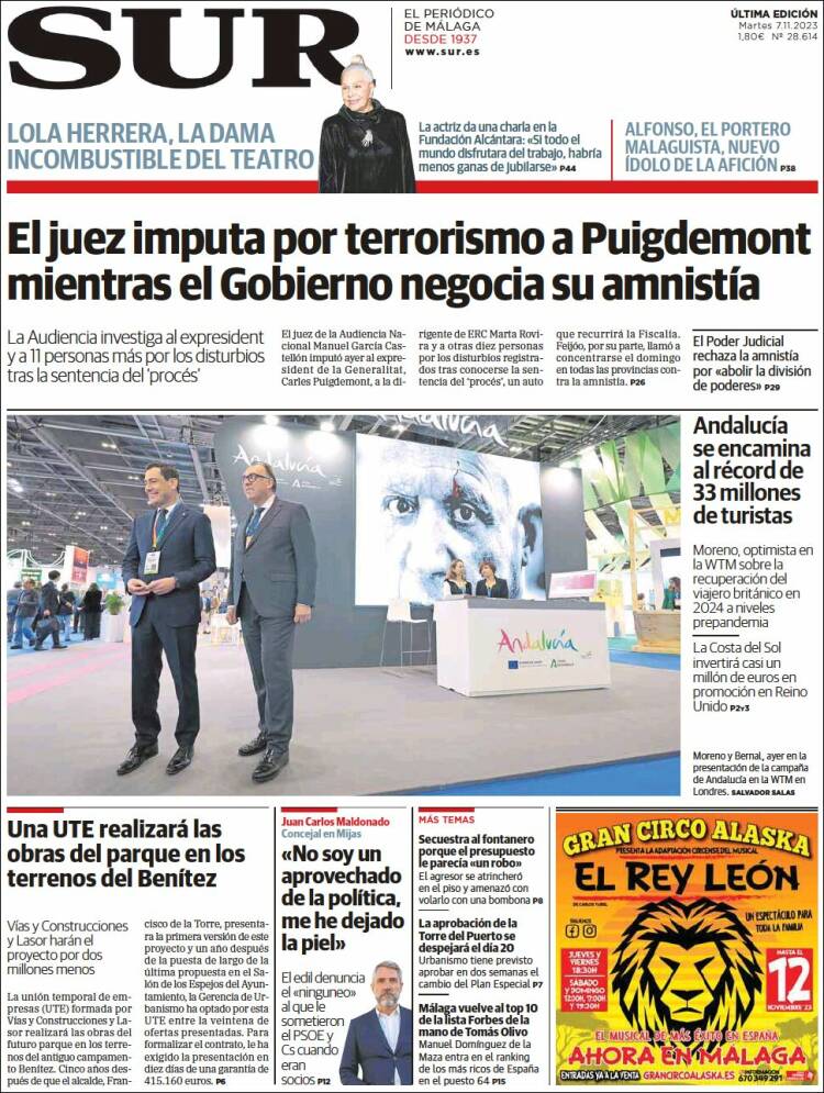 Portada de Diario el Sur (España)