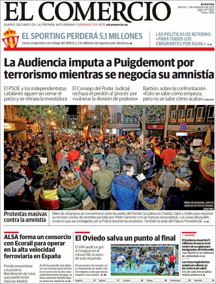 Portada de El Comercio (España)