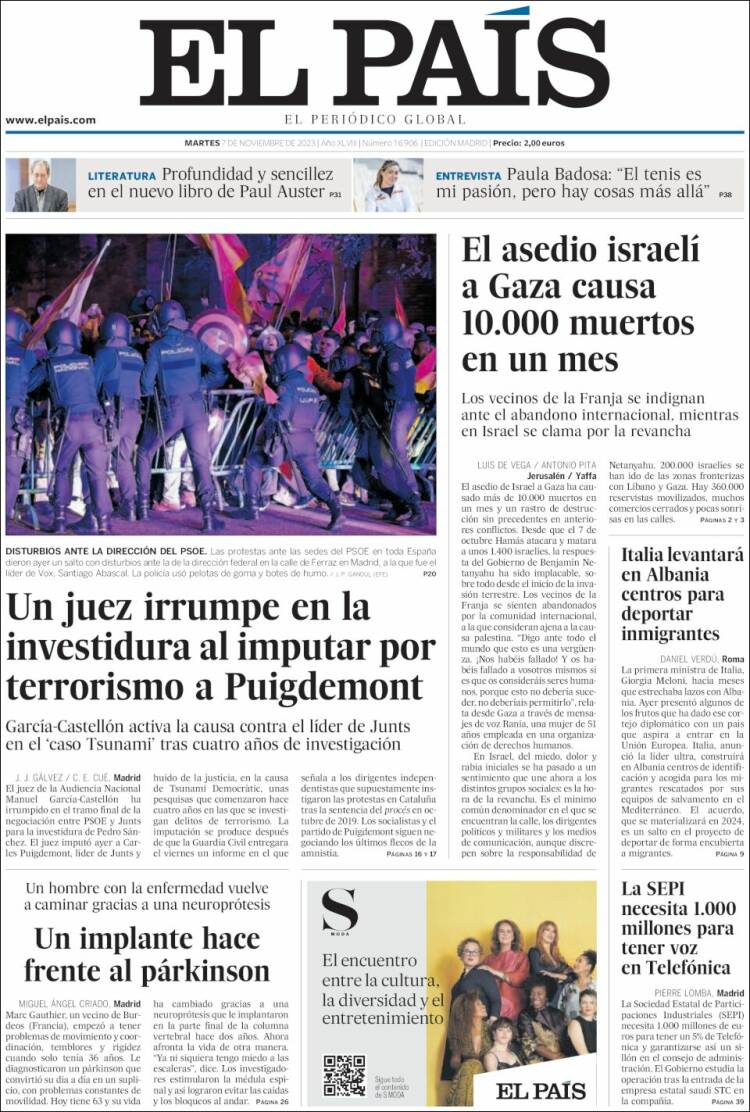 Portada de El País (España)