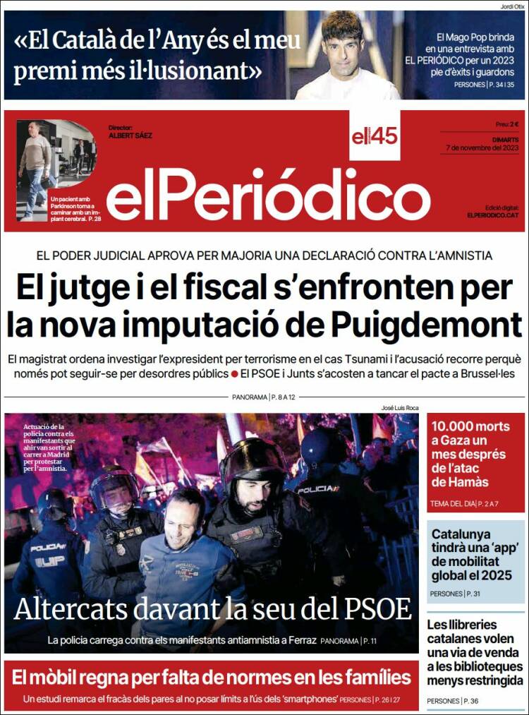 Portada de El Periódico de Catalunya (España)