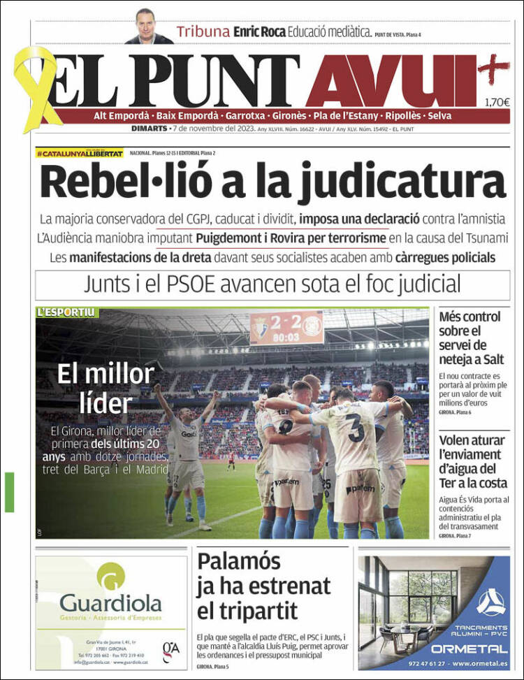 Portada de El Punt Avui - Girona (España)