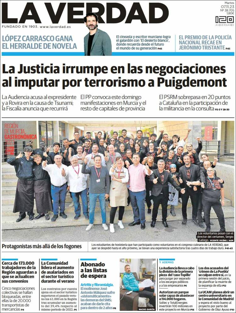 Portada de La Verdad de Murcia (España)