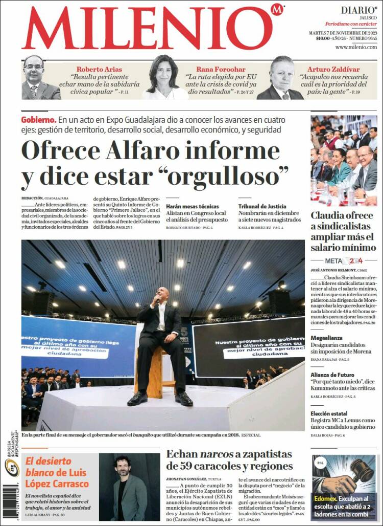 Portada de Milenio - Jalisco (México)