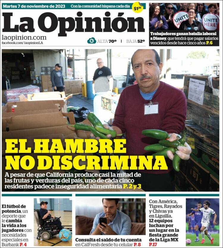 Portada de La Opinión (USA)